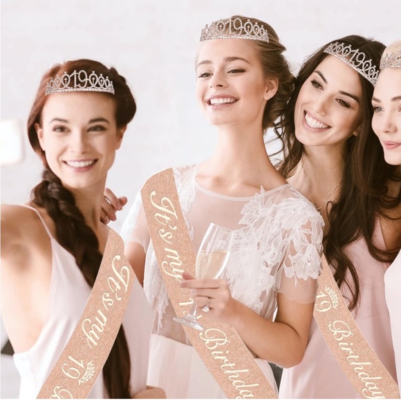 Bella Meri 19th Birthday Gifts for Women, 19th Birthday Tiara Crown, Sash, NEW - Picture 2 of 5